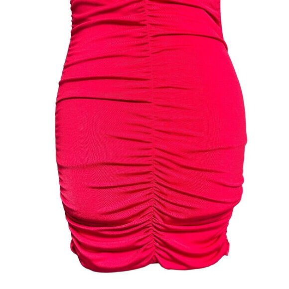 Treebarn Red One-Shoulder Ruched Bodycon Mini Dress XS Stretch Knit Sexy Party - Picture 4 of 11